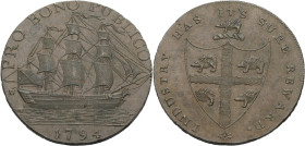 Grossbritannien/-Token 18. Jh., England. 
Warwickshire. 
Birmingham. Halfpenny 1794. A ship sailing to r., PRO BONO PUBLICO. Ex: 1794. Rev.: Shield ...