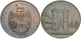Grossbritannien/-Token 18. Jh., England. 
Warwickshire. 
Coventry, Kempson's. Halfpenny, 1797 Shield of arms depicting elephant and castle, l., with...