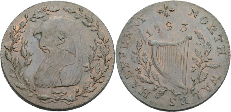 Grossbritannien/- Token 18. Jh., Wales. 
North Wales. 
Halfpenny, 1793. Druid'...