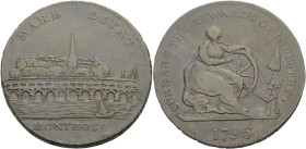 Grossbritannien/-Token 18. Jh., Scotland. 
Angusshire. 
Montrose. Halfpenny 1796. A view of the town and bridge, with a small boat in foreground. MA...