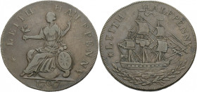 Grossbritannien/-Token 18. Jh., Scotland. 
Lothian. 
Leith. Halfpenny 1797. Britannia seated left with lance and shield, holding a branch in her rig...