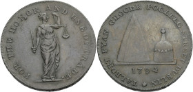 Grossbritannien/-Token 18. Jh., Ireland. 
Dublin. 
Fyan's. Halfpenny, 1794. Justice standing r., holding sword and scales. FOR THE HONOR AND USE OF ...