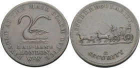 Grossbritannien/-Token 19. Jh. England. 
Middlesex. 
LONDON. Halfpenny, undated. A swan with two necks, PAYABLE AT THE MAIL COACH OFFICE / LAD LANE ...