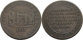 Grossbritannien/-Token 19. Jh. England. 
Nottinghamshire. 
NEWARK. Copper Token, 1811. View of a castle and a river. NEWARK TOKEN FOR ONE PENNY. In ...