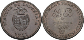 Grossbritannien/-Token 19. Jh. England. 
Somersetshire. 
BRISTOL. BRASS & COPPER Co. Penny, 1811. Shield of arms. VIRTUTE ET INDUSTRIA. Below, 1811....