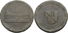Grossbritannien/-Token 19. Jh. England. 
Warwickshire. 
BIRMINGHAM. WORKHOUSE. One Penny, 1812. View of the old workhouse. BIRMINGHAM/ 1812/ ONE PEN...