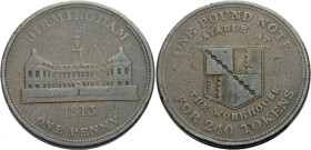 Grossbritannien/-Token 19. Jh. England. 
Warwickshire. 
BIRMINGHAM. WORKHOUSE. One Penny, 1813. View of the old workhouse. BIRMINGHAM/ 1813/ ONE PEN...