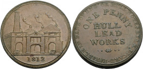 Grossbritannien/-Token 19. Jh. England. 
Yorkshire. 
HULL. Hull Lead Works. Penny 1812. View of factory with three smoking chimneys, in exergue, 181...