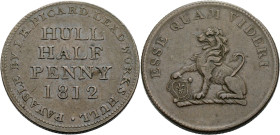 Grossbritannien/-Token 19. Jh. England. 
Yorkshire. 
HULL. Halfpenny, 1812. HULL/ HALFPENNY/ 1812, around, PAYABLE BY I. K. PICARD . LEADWORKS. HULL...