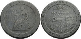 Grossbritannien/-Token 19. Jh. England. 
Yorkshire. 
SHEFFIELD. S. HOBSON & SON. Penny, 1812. PAYABLE AT T.S. HOBSON & SONS, BUTTON MANUFACTURERS. A...