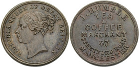 Grossbritannien/-Unofficial Farthings. 
LANCASTER. MANCHESTER. Farthing. Undated. Bust of Queen Victoria, bare headed, l. VICTORIA QUEEN OF GREAT BRI...