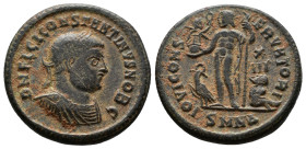Follis Æ
Constantine II as Caesar (317-337), Nicomedia (struck 318-324), Jupiter standing facing, head left, holding Victory on globe and eagle-tippe...