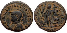 Follis Æ
Licinius II (Caesar, 317-324), Heraclea, 3rd officina, struck 321-324; D N VAL LICIN LICINIVS NOB C, helmeted and cuirassed bust left, holdi...