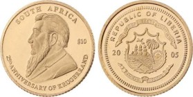 10 Dollars AV
Liberia, Krugerand, Gold 585/1000, Gold 585/1000
11 mm, 0,5 g