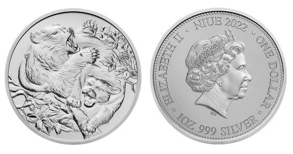 1 OZ AR
Niue, 1 Dollar 2022, Predators, Cougar vs. Bear
31,10 g