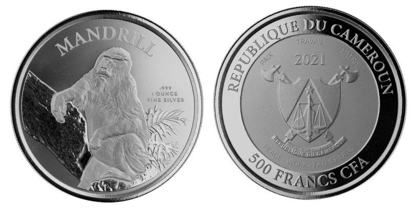 1 OZ AR
Cameroon, Mandril, 2021
31,10 g