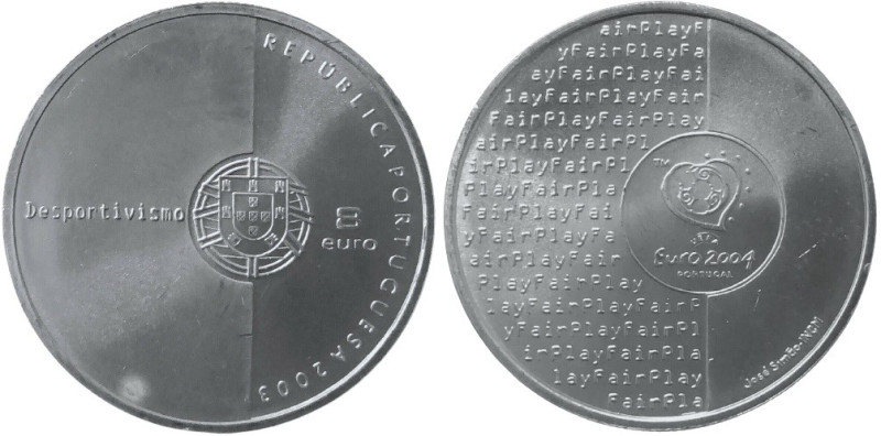 8 Euro AR
Portugal, Euro 2004, Fair Play, 2003, Silber 925/1000
36 mm, 31,10 g