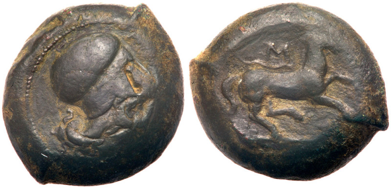 Sicily, Aitna. &AElig; (18.27 g), ca. 355-339 BC. Head of Athena right, wearing ...