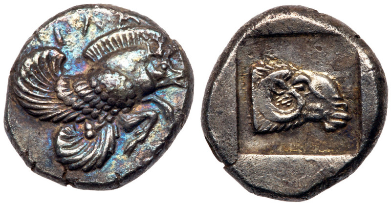 Ionia, Klazomenai. Silver Drachm (3.54 g), ca. 480-400 BC. K&Lambda;A, forepart ...