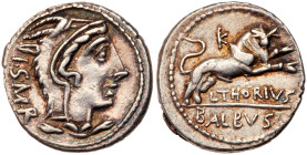 L. Thorius Balbus. Silver Denarius (3.96 g), 105 BC
