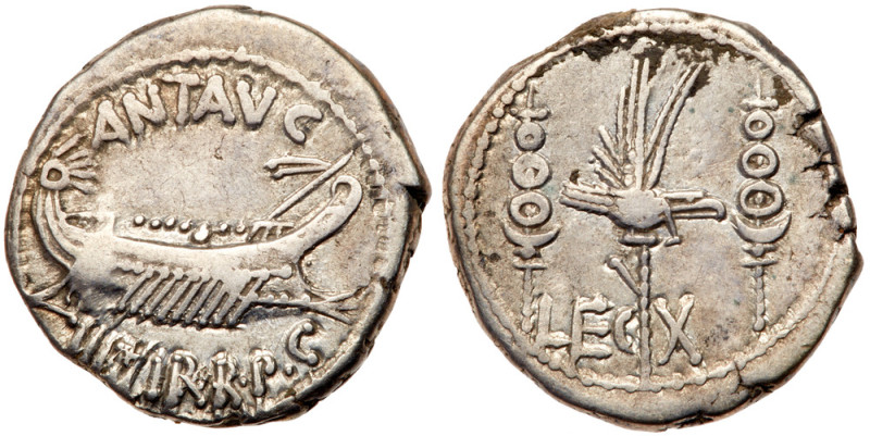 Mark Antony. Silver Denarius (3.53 g), 32-31 BC. Legionary type. Patrae(?). ANT ...