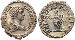 Geta. Silver Denarius (3.23 g), as Caesar, AD 198-209