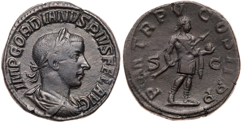 Gordian III, 238-244 AD. AE Sestertius (31mm, 20.6g). Draped bust facing right; ...