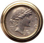 Lady's 18K Yellow Gold Ring Centered with an Extremely Fine Roman Denarius Coin