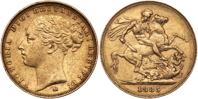 Australia. Sovereign, 1885-M. S-3857C; Fr-16; KM-7. Victoria. Young head. Revers...