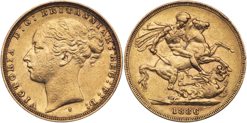 Australia. Sovereign, 1886-S. S-3858E; Fr-15; KM-7. Victoria. Young head. Revers...