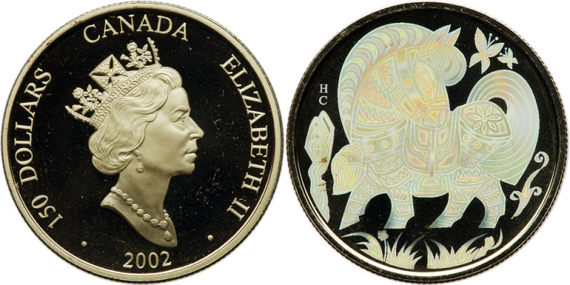 Canada. 150 Dollars, 2002. KM-604. Weight 0.3282 ounce. Year of the Horse. Eliza...