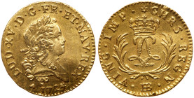 France. Louis d'or Mirliton, grandes palmes, 1724/3-BB (Strasbourg)