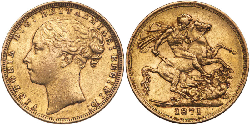 Great Britain. Sovereign, 1871. S.3856A; Fr-388; KM-752. Victoria. Young head le...