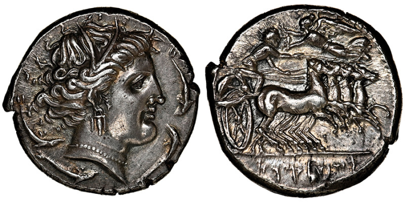 GRECQUES
Sicile
Tetradrachme, Siculo-Punic, 350-300 avant J.C., AG 17.13 g.
Aver...