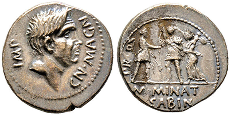 Cnaeus Pompeius 46-45 avant J.C.
Denarius, Espagne, avec M. Minatius Sabinus, Pr...