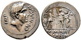 Cnaeus Pompeius 46-45 avant J.C.
Denarius, Espagne, avec M. Minatius Sabinus, Proquaestor, AG 3.89 g. Avers : BC. IMP-CN•MAGN, tête nue de Cnaeus Pomp...