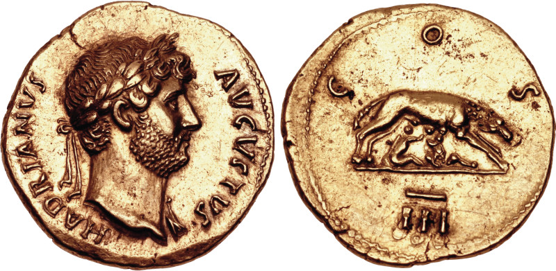 Hadrianus 117-138
Aureus, Rome, 124-128, AU 7.10 g. 21.3 mm
Avers : Buste lauré ...
