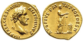 Antoninus Pius 138-161
Aureus, Rome, 138, AU 6.86 g.
Avers : IMP T AEL CAES HADRI ANTONINVS Buste lauré à droite avec une draperie sur l'épaule gauche...