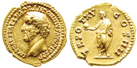 Antoninus Pius 138-161
Aureus, Rome, 151-152, AU 7.08 g. 20.1 mm
Avers : Buste à gauche IMP CAES T AEL HADR ANTONINVS AVG PIVS P P
Revers : L'empereur...