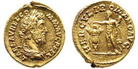 Commodus 177-192
Aureus, Rome, 191, AU 7.43 g. 20.5 mm
Avers : Buste lauré et drapé à droite L AELAV REL CO MM AVG P FEL
Revers : Hercule nu debout à ...