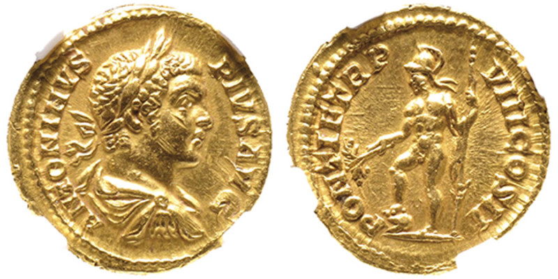 Caracalla 198-217
Aureus, Rome, 205, AU 6.96 g.
Avers : ANTONINVS - PIVS AVG Bus...