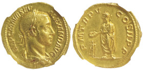 Severus Alexander 222-235
Aureus, Rome, 226, AU 6.31 g.
Avers : MP C M AVR SEV-ALEXAND AVG, Buste lauré et drapé de Sévère Alexandre à droite.
Revers ...