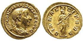 Gordian III 238-244
Aureus, Rome, 241, AU 4.75 g. 19,3 mm
Avers : IMP GORDIANVS PIVS FEL AVG
Buste lauré, cuirassé et drapé à droite.
Revers : DIANA L...