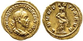 Trajanus Decius 249- 251
Aureus, Rome, 249-254, AU 3.96 g. 20.4 mm
Avers : IMP C M Q TRAIANVS DECIVS AVG. Buste lauré, cuirassé et drapé à droite.
Rev...