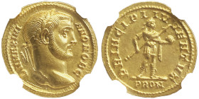 Galerius 305-311 
Aureus, Rome, AU 5.64 g.
Avers : D N MAXIMI - ANO NOB C Tête laurée à droite
Revers : PRINCIPI IVVENTVT Galère debout tourné vers la...