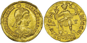 Valentinian III 425-455
Solidus, Visigoth (Espagne-Aquitaine)?, AU 4.43 g. Ref : MEC 170 Var.
Conservation : rayures sinon NGC Choice XF 5/5, 2/5