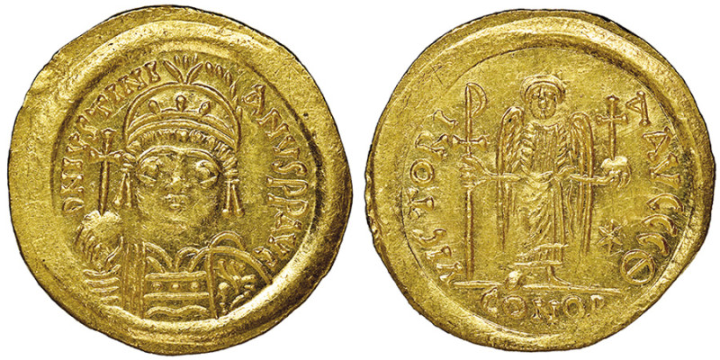 Justinianus I 527-565
Solidus, Ravenne pour NGC : peut-être Sicile Syracuse (THÊ...