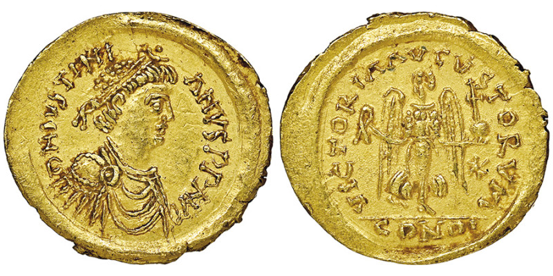 Ostrogoths
Vitigès 536-539
Tremissis, Ticinum, 541-552, AU 1.43 g.
Ref : Hahn 32...