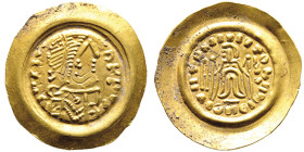 Lombards
Monnayage au nom et au type de Mauricius Tiberius
Tremissis, VIIe siècle, AU 1.3 g.
Ref : Bernareggi -
Conservation : Superbe