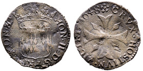 MONACO
Honoré II 1604-1662
 ⅙ Pezzetta ou 1/2 Sol ou 6 deniers 1648, Billon 1.44 g. 
Ref : G. MC 9, CC25
Conservation : TB. Rarissime